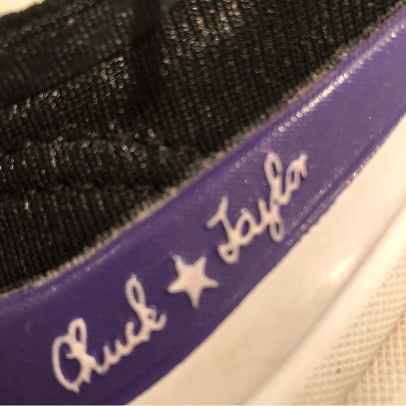 Converse black sneakers with purple laces and white soles.  EUC! - Picture 4 of 7